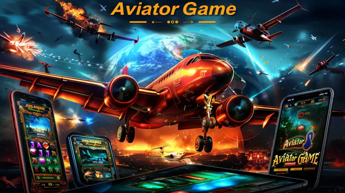 Fly Through a Neon City of Wins with Aviator at 1111VIP A red plane from the 'Aviator Game' flies through a futuristic neon city street lined with slot machines, with the game's interface on a phone, creating a unique and exciting image for 1111VIP.