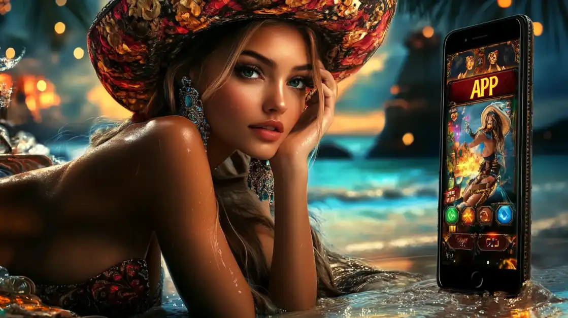 Spin and Win in Style with the 1111VIP App A chic woman with curly hair and stylish sunglasses holds up her smartphone to show a winning combination on a 1111VIP slot game, inviting you to try your luck and win big.