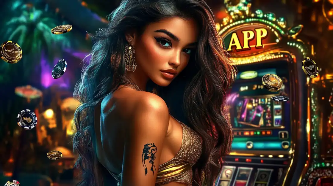 Experience Epic Sports Betting Action with 1111VIP A female athlete in a yellow top and stylish sunglasses holds a phone against a fiery, epic background, ready to bet on her favorite sports with the 1111VIP mobile app.